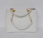Chanel A50995 White Caviar Leather Shoulder Bag Gold A50995