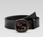 belt with leather interlocking G buckle