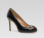 'new hollywood' mid heel open-toe platform pump with horsebit detail