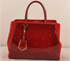 Fendi 2Jours Patent Leather Horsehair Tote Bag F2552M Red