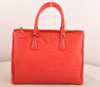 Prada Medium Ostrich Leather Tote Bag Red