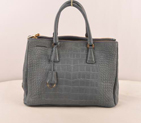Prada Medium Croco Leather Tote Bag Grey