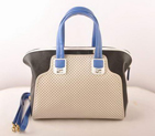 Fendi Chameleon Punch Saffiiano Leather Top Zip Tote Bag 2545 White-Black