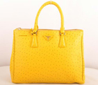 Prada Medium Ostrich Leather Tote Bag Yellow