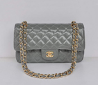 Chanel Grey Patent Leather Flap Bag Gold Hardware 1112