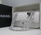 Chanel patent leather White Flap bag with Silver chain A1122WS