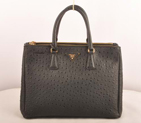 Prada Medium Ostrich Leather Tote Bag Black