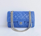 Chanel Blue Snakeskin Leather Flap Bag Silver Hardware 1112