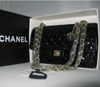 Chanel Patent leather Black Flap bag with Gold chain A1122BG