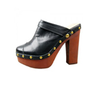 Chanel Black Leather Clog High Heel 007
