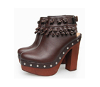 Chanel Brown Leather Clog High Heel Boots CA014