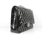 Chanel Flap Bag Quilted Black Patent with Silver Chain 1116 1116