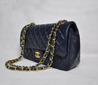 Chanel 1112 Classic Navy Blue Leather with Golden Hardware Flap Bag 1112