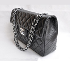 Chanel Maxi Black Lambskin Leather with Silver Hardware Flap Bags 46558 46558