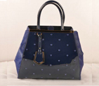 Fendi 2Jours Patent Leather Horsehair Tote Bag F2552L Blue