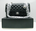 Chanel lambskin leather Black Flap bag with Silver chain A1122BS