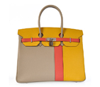 Hermes Birkin 35CM clemence leather in Watermelon Red/Light grey/Yellow with Silver hardware H35CWLY