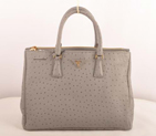 Prada Medium Ostrich Leather Tote Bag Grey