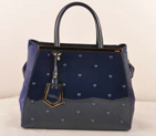 Fendi 2Jours Patent Leather Horsehair Tote Bag F2552M Blue