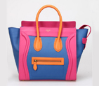 Celine Luggage Mini Boston Tote BagsCalskin Leather Blue&Rosy 88032