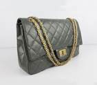 Chanel Flap Bag Quilted Gray Leather with Gold Chain 48102 48102