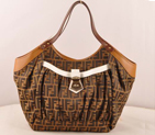 Fendi Classic FF Fabric Shoulder Bag F2418 Brown