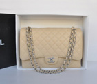 Classic Chanel Maxi Double Flaps Bag A36098 Apricot Original Caviar Leather Silver A36098
