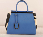 Fendi 2Jours Saffiiano Leather Horsehair Tote Bag F2552M Blue&Black