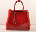 Fendi 2Jours Patent Leather Horsehair Tote Bag F2552L Red