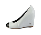 Chanel White Leather Wedge Pump 010