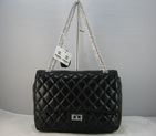 Chanel Black lambskin leather Flap Bag with Silver chain A118BS