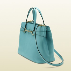 2013 Gucci bright bit light blue leather top handle tote