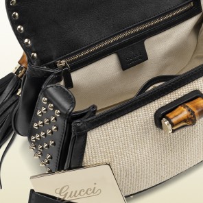2013 Gucci new bamboo white straw top handle bag