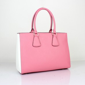 2013 PRADA BN2438 Saffiano Leather Tote Bag in Cherry pink with white
