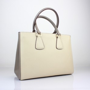2013 PRADA BN2438 Saffiano Leather Tote Bag in Off-white with gray