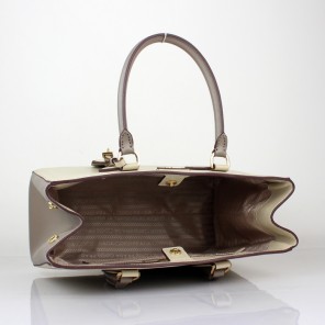 2013 PRADA BN2438 Saffiano Leather Tote Bag in Off-white with gray