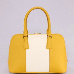 2013 PRADA Saffiano Leather Two Handle Bag 0837 in Lemon with OffWhite