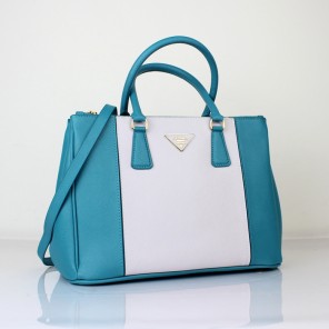 2013 Prada Saffiano Leather Tote Bag 2274 in OffWhite with Light Blue