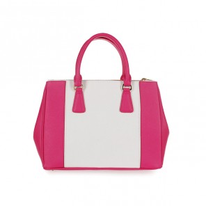 2013 Prada Saffiano Leather Tote Bag 2274 in white with Rose red