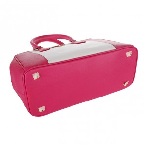 2013 Prada Saffiano Leather Tote Bag 2274 in white with Rose red