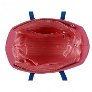 2013 Prada Saffiano Leather Tote Bags in Cherry pink with blue