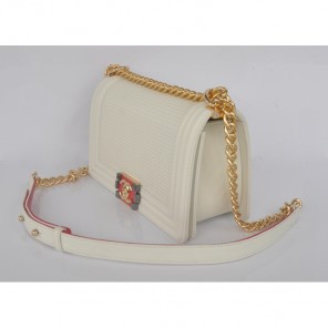 2014 Boy Chanel Flap Shoulder Bag in Calf Leather A92094 White