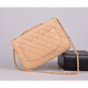 2014 Chanel A28600 Original Leather Classic Flap Bag in Apricot with Gold