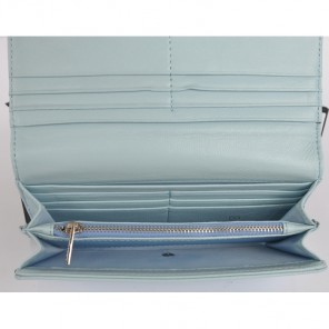 2014 Chanel Bi-Fold Wallet Embossed Leather A50098 Light Blue