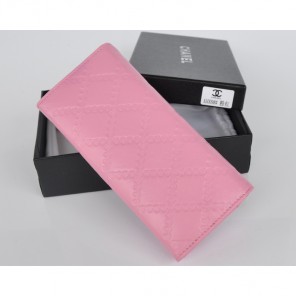 2014 Chanel Bi-Fold Wallet Embossed Leather A50098 Pink