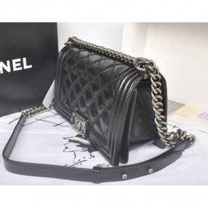 2014 Chanel Boy Flap Shoulder Bag Original Bright Leather A66383 Black