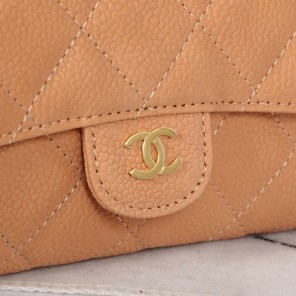 2014 Chanel C006 Apricot Original Cannage Pattern Nubuck Leather Long Tri-Fold Wallet