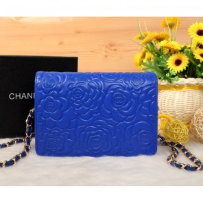 2014 Chanel Camellia Leather mini Flap Bag A088 Blue