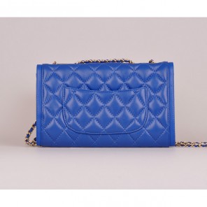 2014 Chanel Classic Flap Bag Blue Sheepskin Leather A25280 Gold