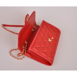 2014 Chanel Classic Flap Bag Red Sheepskin Leather A25280 Gold